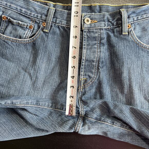 Lucky Brand Jeans 36 X 27" Hemmed Blue Hipster Wash Slim Bootleg Buttonfly Denim - Picture 12 of 15